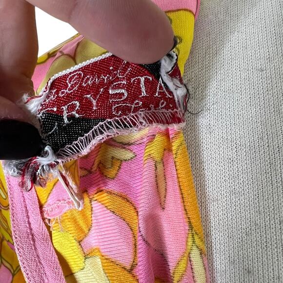 Vintage 60s David Crystal Mod Dress Pink Yellow Floral Print 3/4 Sleeve Small - Picture 7 of 7